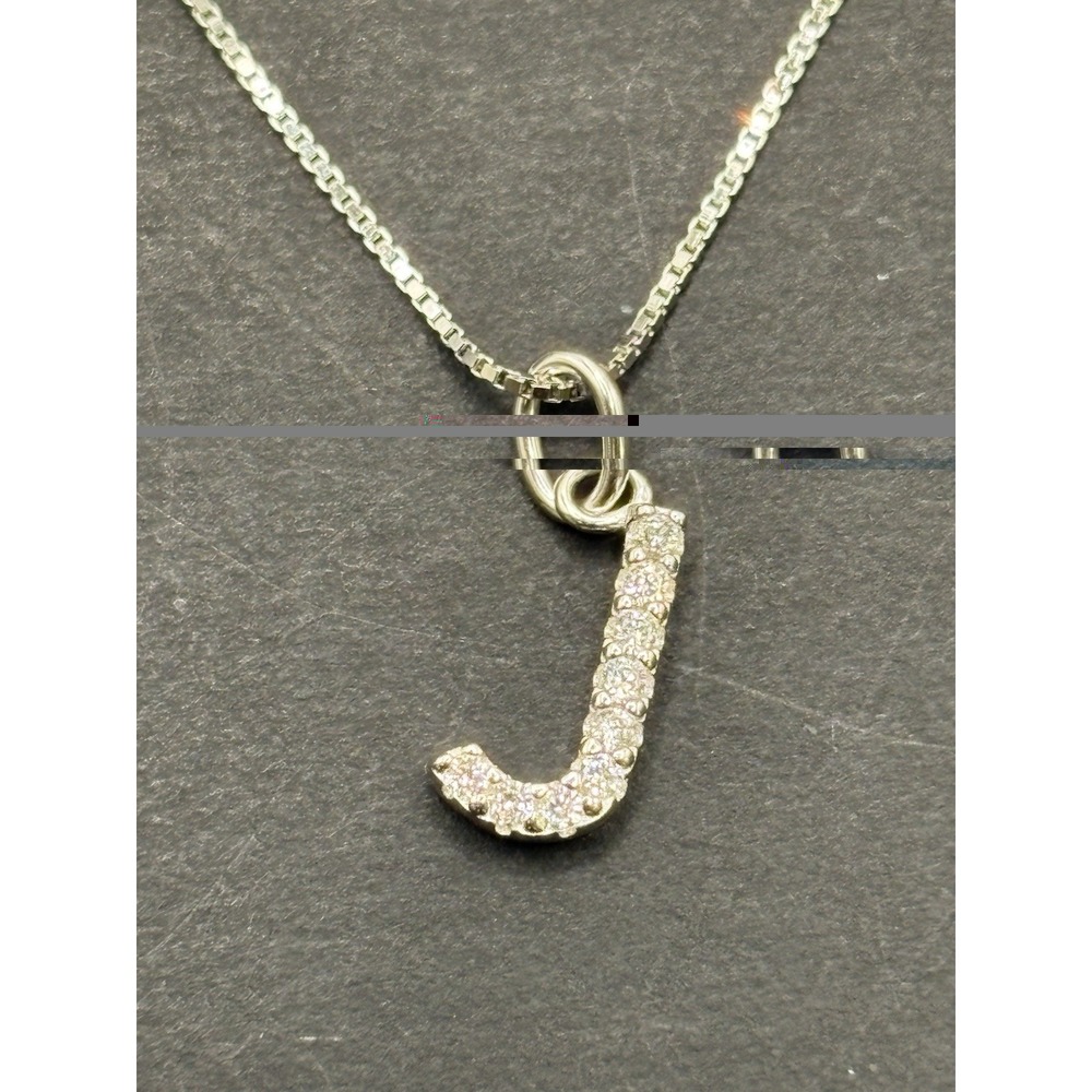 New Condition 18" Sterling Silver Cubic Zirconia Initial "J" Pendant Necklace
